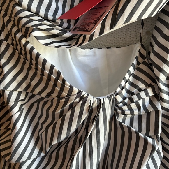 NWT Carolina Herrera Striped Rosette One-Shoulder Cutout Midi Dress - Picture 12 of 14
